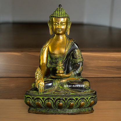 Superfine brass 11.5 Inch Medicine Buddha Brass Statue , Exquisite Healing Buddha Sculpture for Meditation and Spiritual Wellness by Nikur Essence Nikuressence