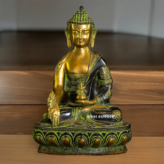 Superfine brass 11.5 Inch Medicine Buddha Brass Statue , Exquisite Healing Buddha Sculpture for Meditation and Spiritual Wellness by Nikur Essence Nikuressence