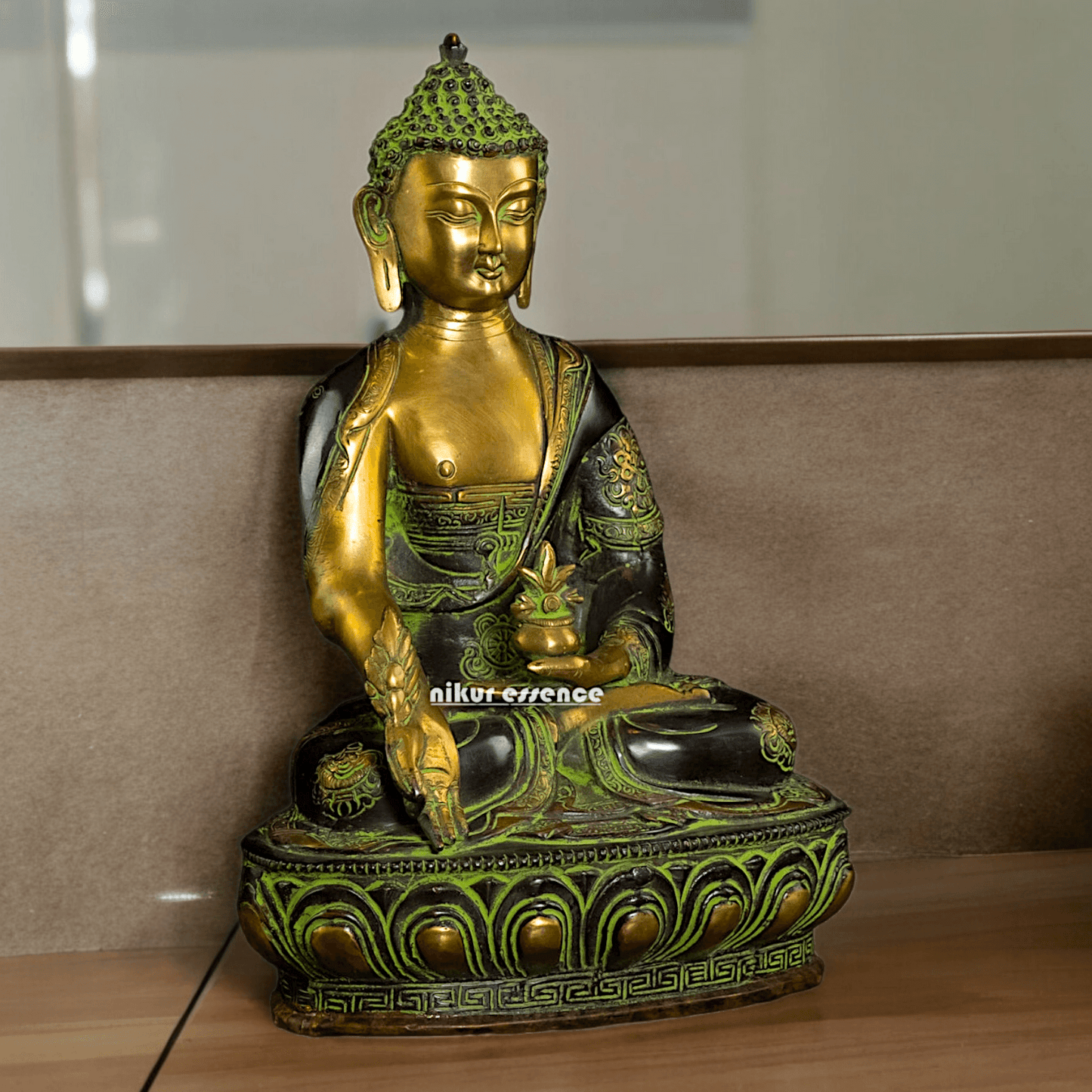 Superfine brass 11.5 Inch Medicine Buddha Brass Statue , Exquisite Healing Buddha Sculpture for Meditation and Spiritual Wellness by Nikur Essence Nikuressence