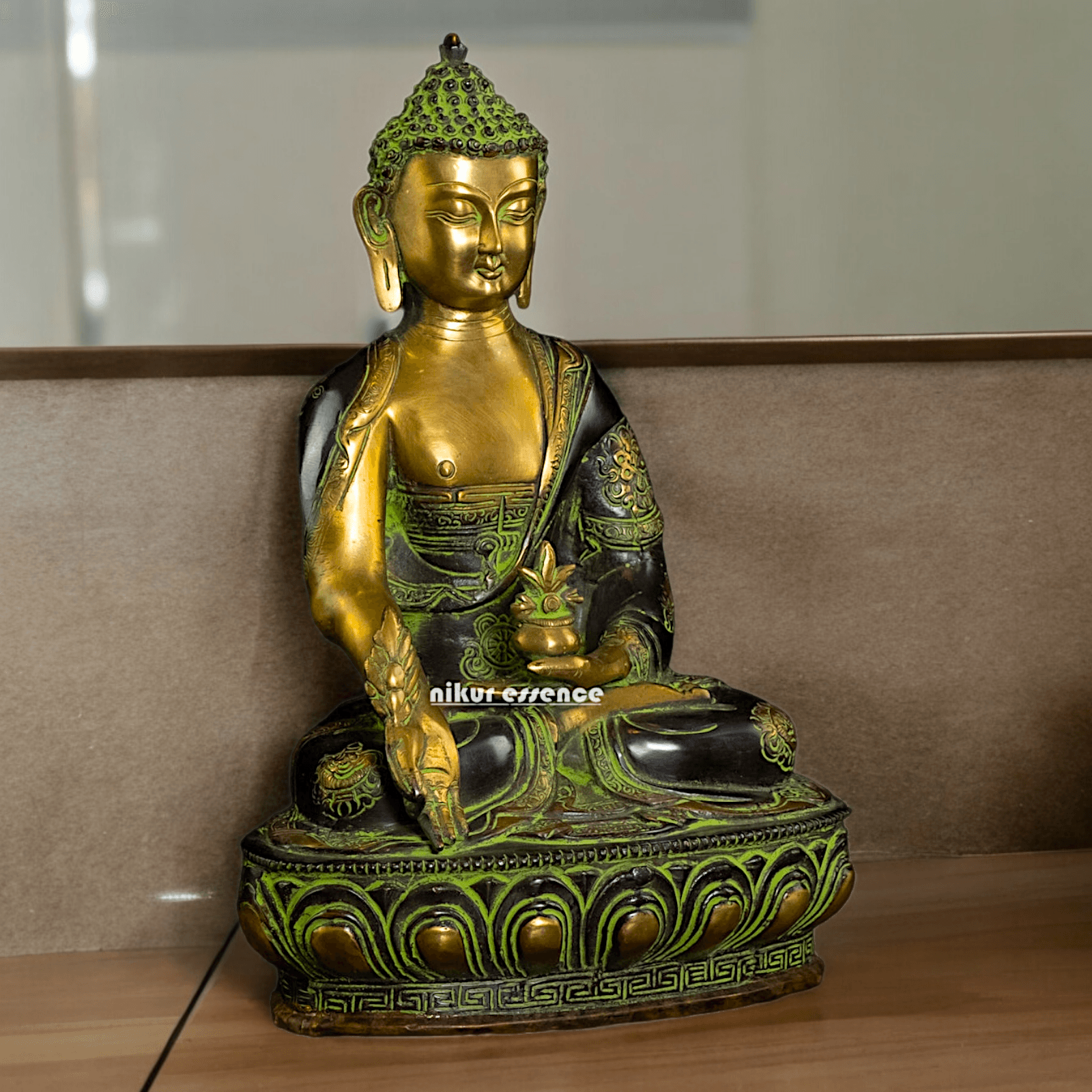 Superfine brass 11.5 Inch Medicine Buddha Brass Statue , Exquisite Healing Buddha Sculpture for Meditation and Spiritual Wellness by Nikur Essence Nikuressence