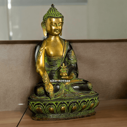 Superfine brass 11.5 Inch Medicine Buddha Brass Statue , Exquisite Healing Buddha Sculpture for Meditation and Spiritual Wellness by Nikur Essence Nikuressence