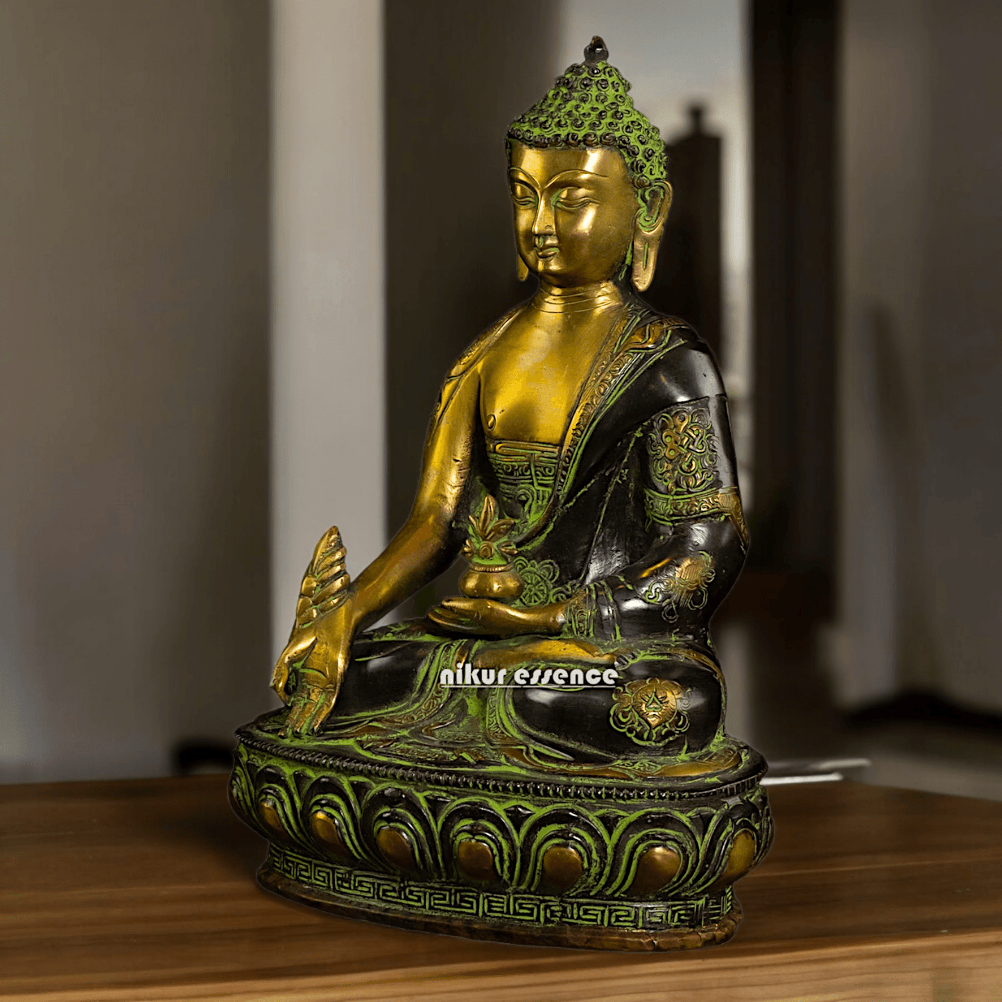 Superfine brass 11.5 Inch Medicine Buddha Brass Statue , Exquisite Healing Buddha Sculpture for Meditation and Spiritual Wellness by Nikur Essence Nikuressence