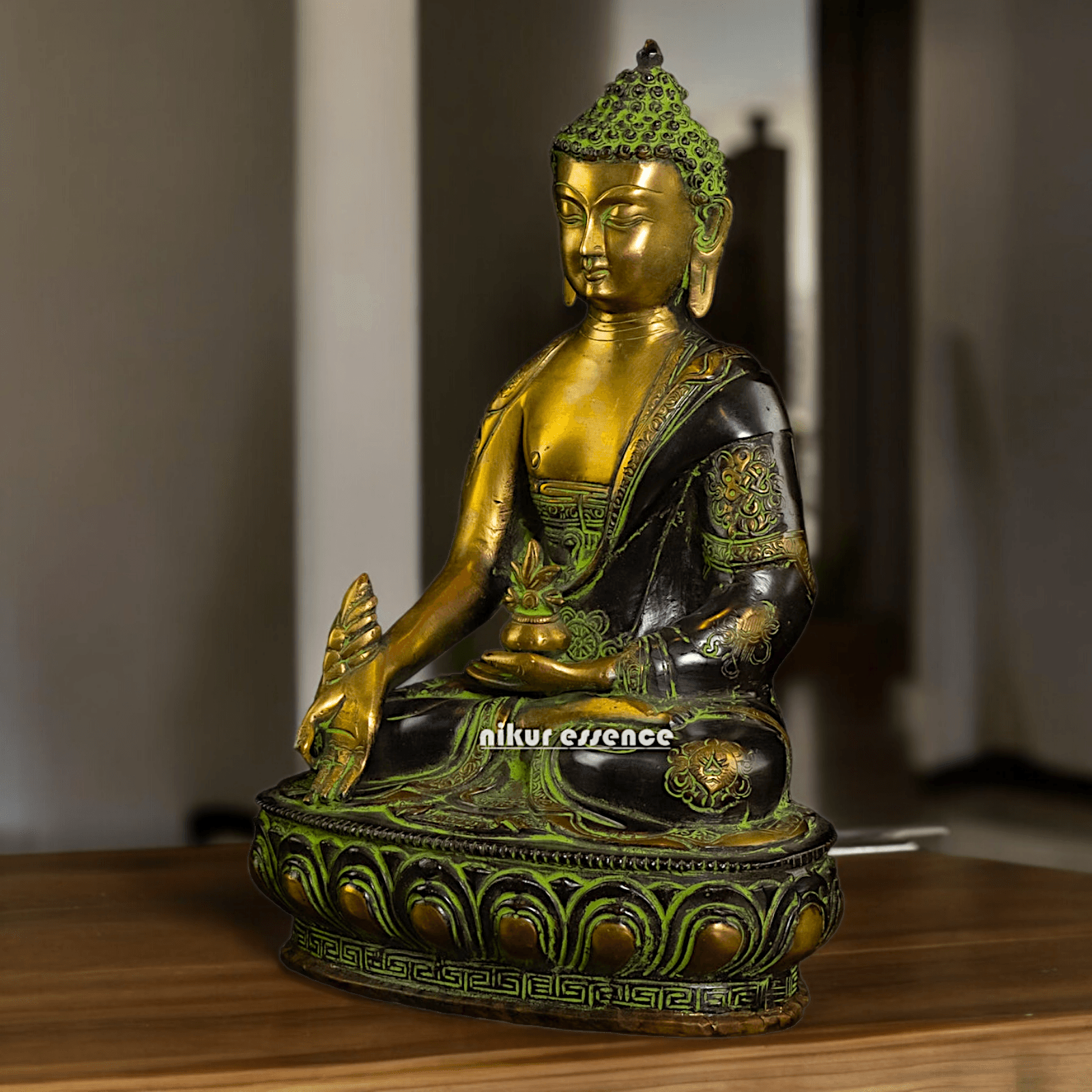 Superfine brass 11.5 Inch Medicine Buddha Brass Statue , Exquisite Healing Buddha Sculpture for Meditation and Spiritual Wellness by Nikur Essence Nikuressence