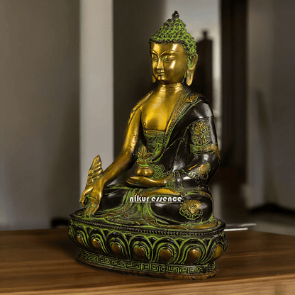 Superfine brass 11.5 Inch Medicine Buddha Brass Statue , Exquisite Healing Buddha Sculpture for Meditation and Spiritual Wellness by Nikur Essence Nikuressence