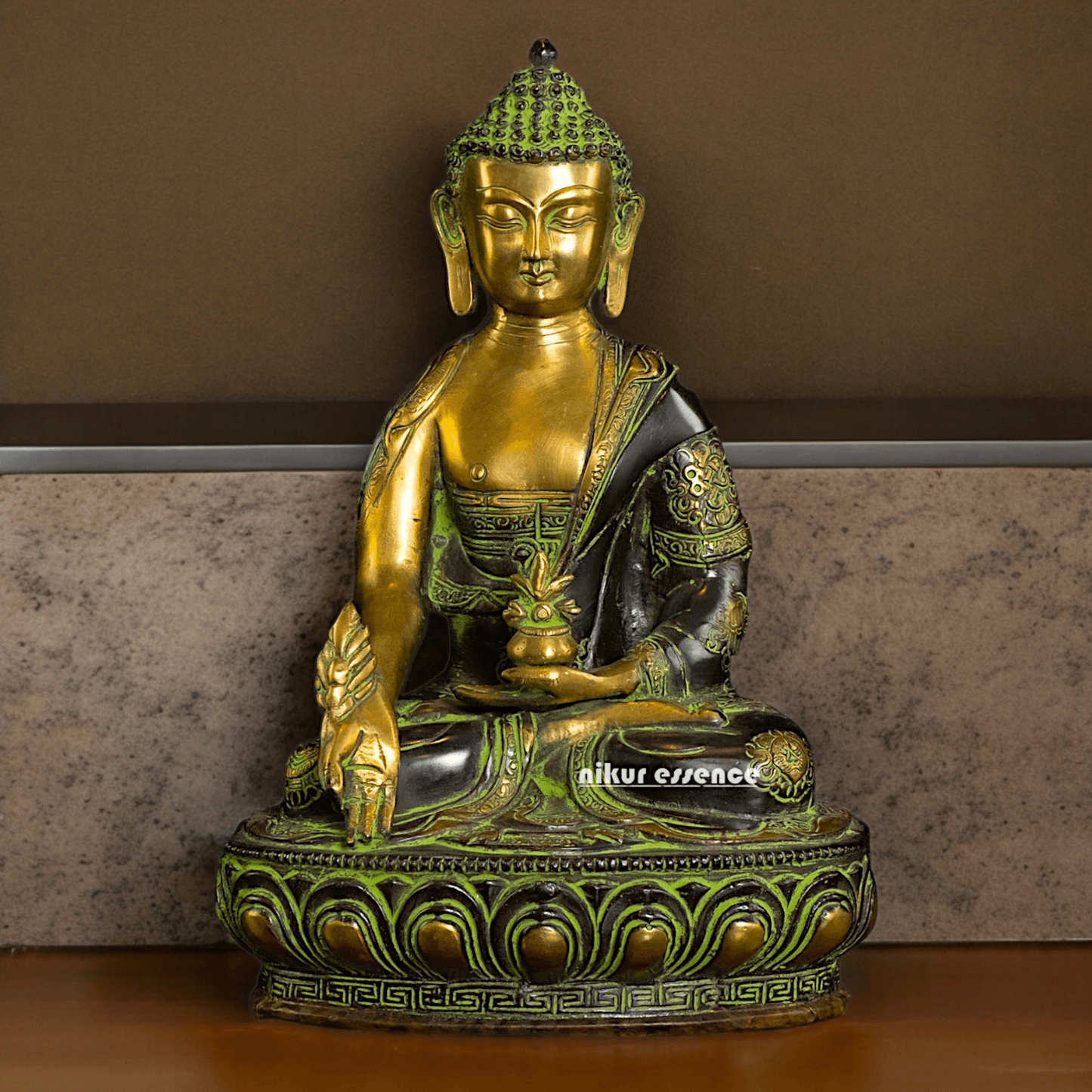 Superfine brass 11.5 Inch Medicine Buddha Brass Statue , Exquisite Healing Buddha Sculpture for Meditation and Spiritual Wellness by Nikur Essence Nikuressence