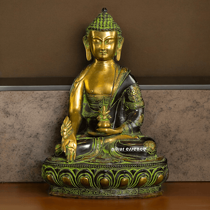 Superfine brass 11.5 Inch Medicine Buddha Brass Statue , Exquisite Healing Buddha Sculpture for Meditation and Spiritual Wellness by Nikur Essence Nikuressence