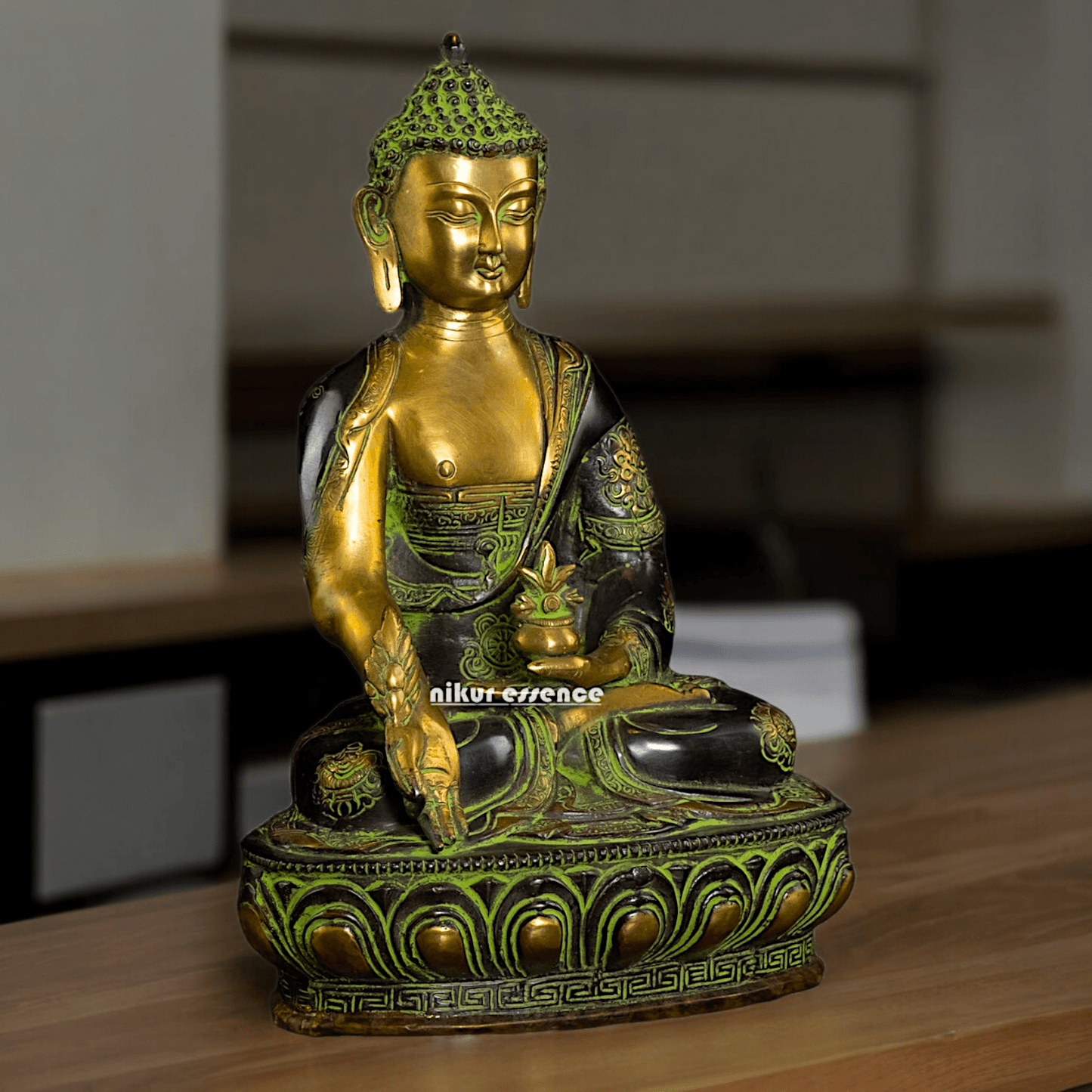 Superfine brass 11.5 Inch Medicine Buddha Brass Statue , Exquisite Healing Buddha Sculpture for Meditation and Spiritual Wellness by Nikur Essence Nikuressence
