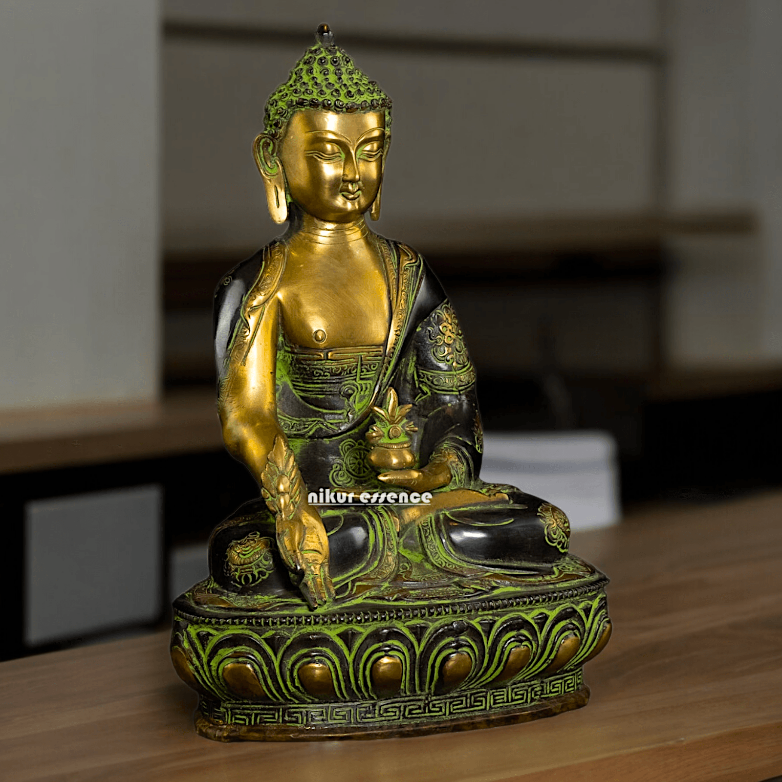 Superfine brass 11.5 Inch Medicine Buddha Brass Statue , Exquisite Healing Buddha Sculpture for Meditation and Spiritual Wellness by Nikur Essence Nikuressence
