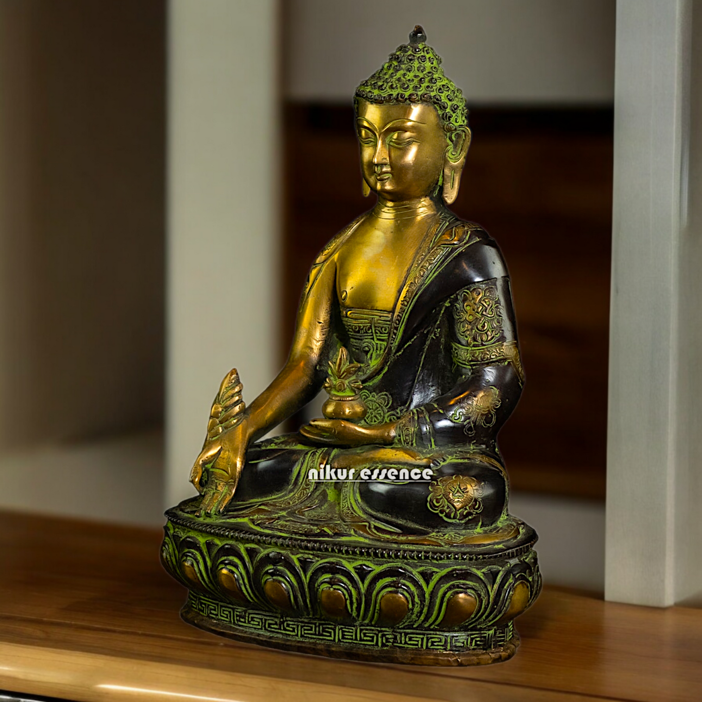 Superfine brass 11.5 Inch Medicine Buddha Brass Statue , Exquisite Healing Buddha Sculpture for Meditation and Spiritual Wellness by Nikur Essence Nikuressence