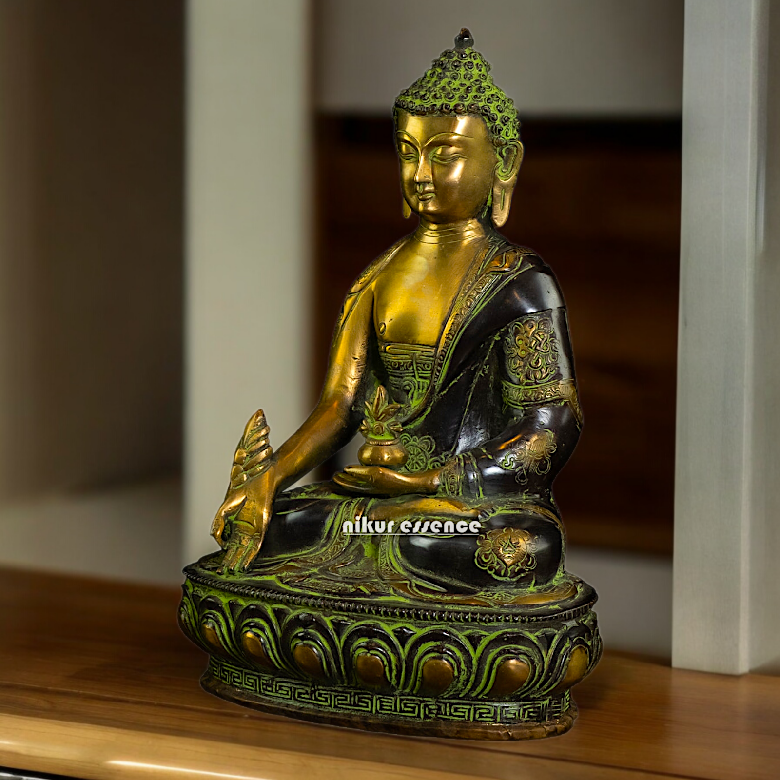 Superfine brass 11.5 Inch Medicine Buddha Brass Statue , Exquisite Healing Buddha Sculpture for Meditation and Spiritual Wellness by Nikur Essence Nikuressence