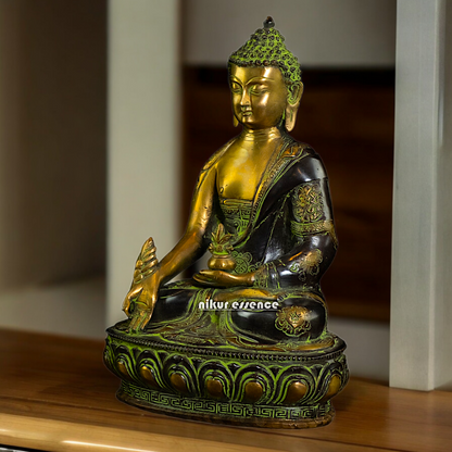 Superfine brass 11.5 Inch Medicine Buddha Brass Statue , Exquisite Healing Buddha Sculpture for Meditation and Spiritual Wellness by Nikur Essence Nikuressence