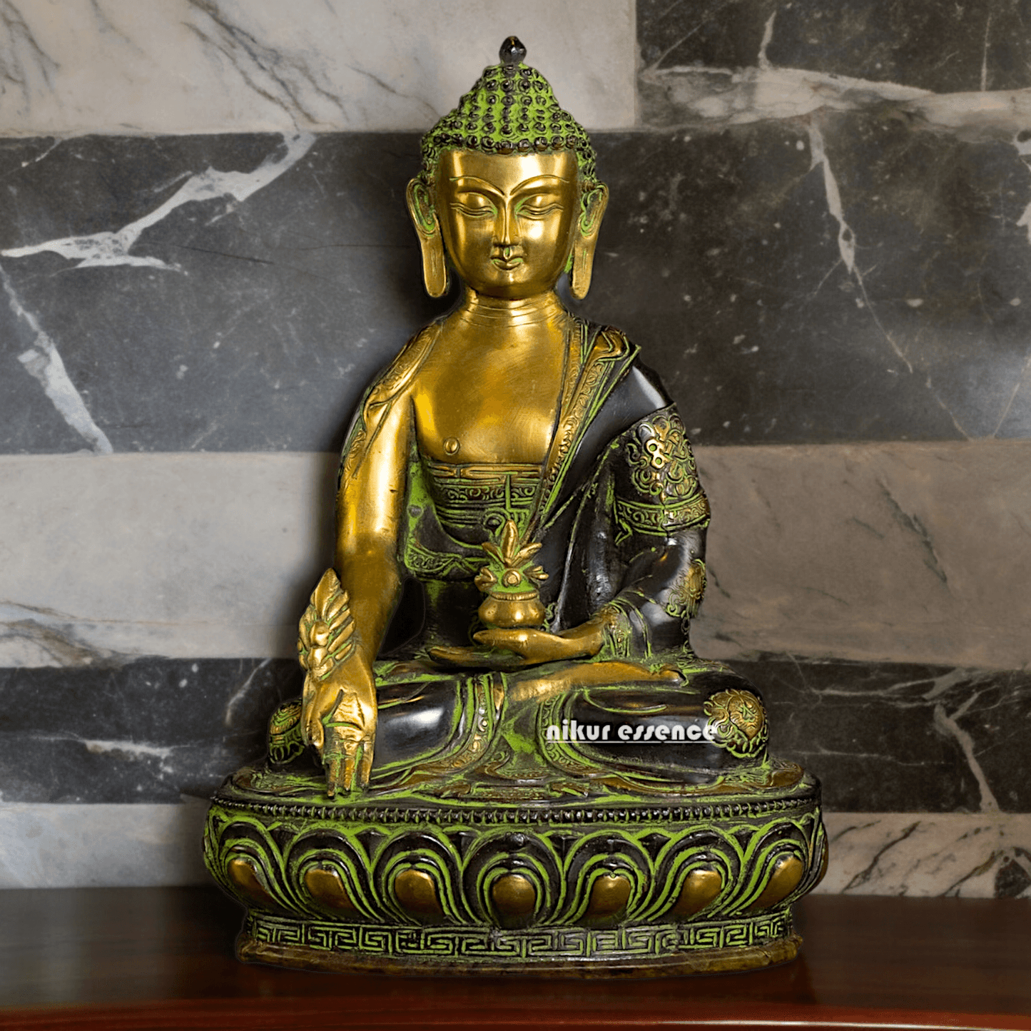 Superfine brass 11.5 Inch Medicine Buddha Brass Statue , Exquisite Healing Buddha Sculpture for Meditation and Spiritual Wellness by Nikur Essence Nikuressence