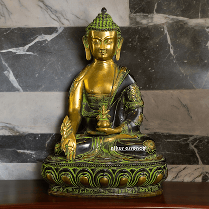 Superfine brass 11.5 Inch Medicine Buddha Brass Statue , Exquisite Healing Buddha Sculpture for Meditation and Spiritual Wellness by Nikur Essence Nikuressence