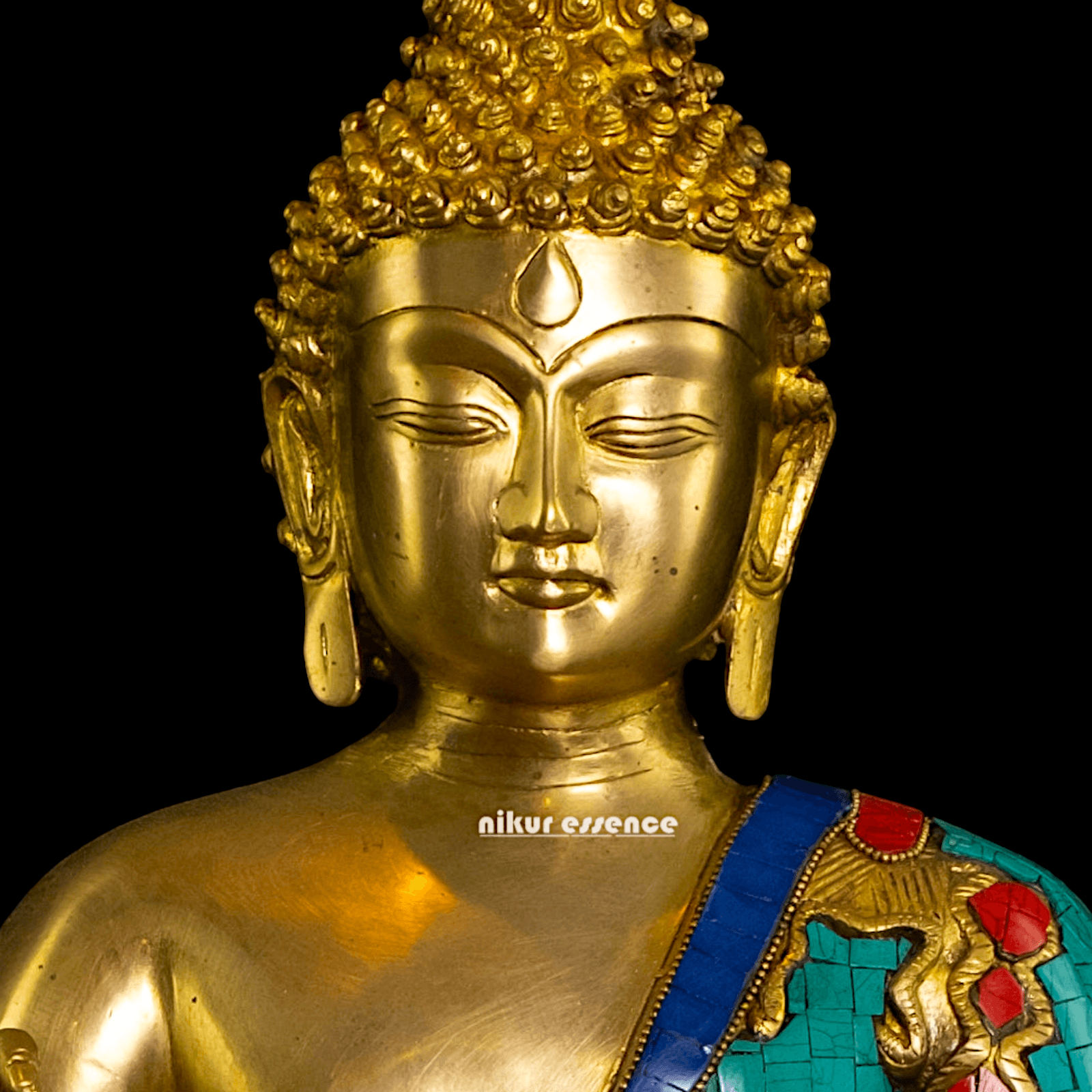 Buy Online Brass Buddha Statue in Vitarka Mudra with Intricate Robe Inlay Work – Ideal for Meditation, Home Décor Nikuressence