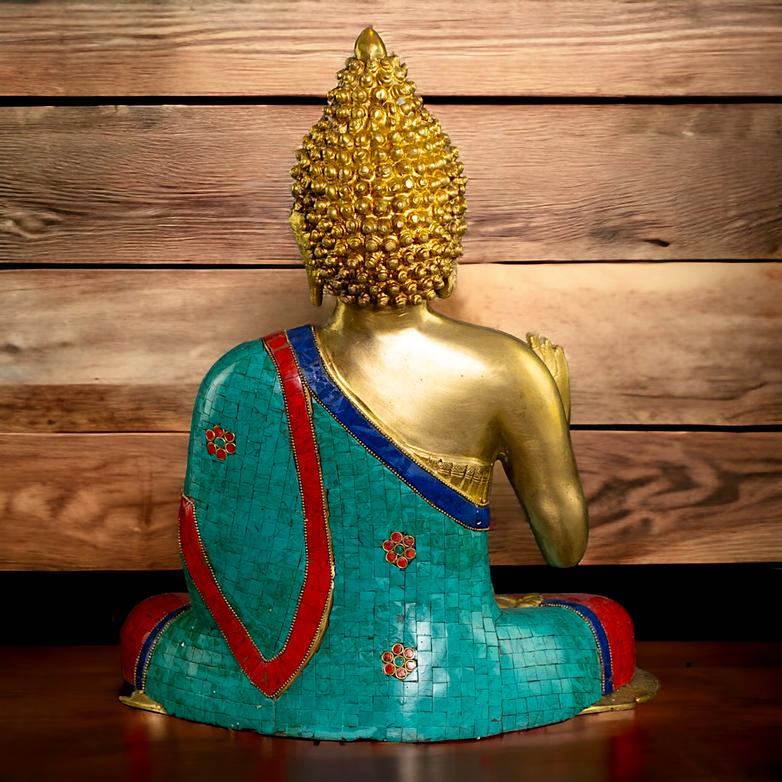 Buy Online Brass Buddha Statue in Vitarka Mudra with Intricate Robe Inlay Work – Ideal for Meditation, Home Décor Nikuressence
