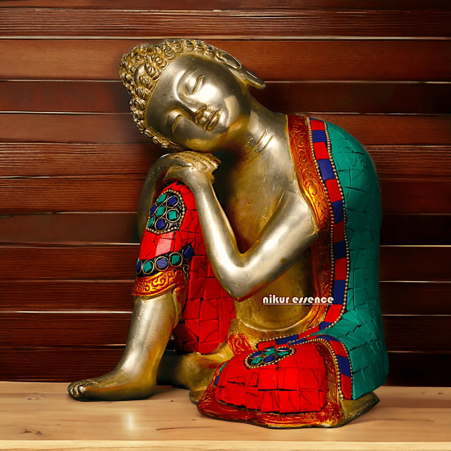 Brass Buddha in Thinking position Statue - 18 cm Nikuressence