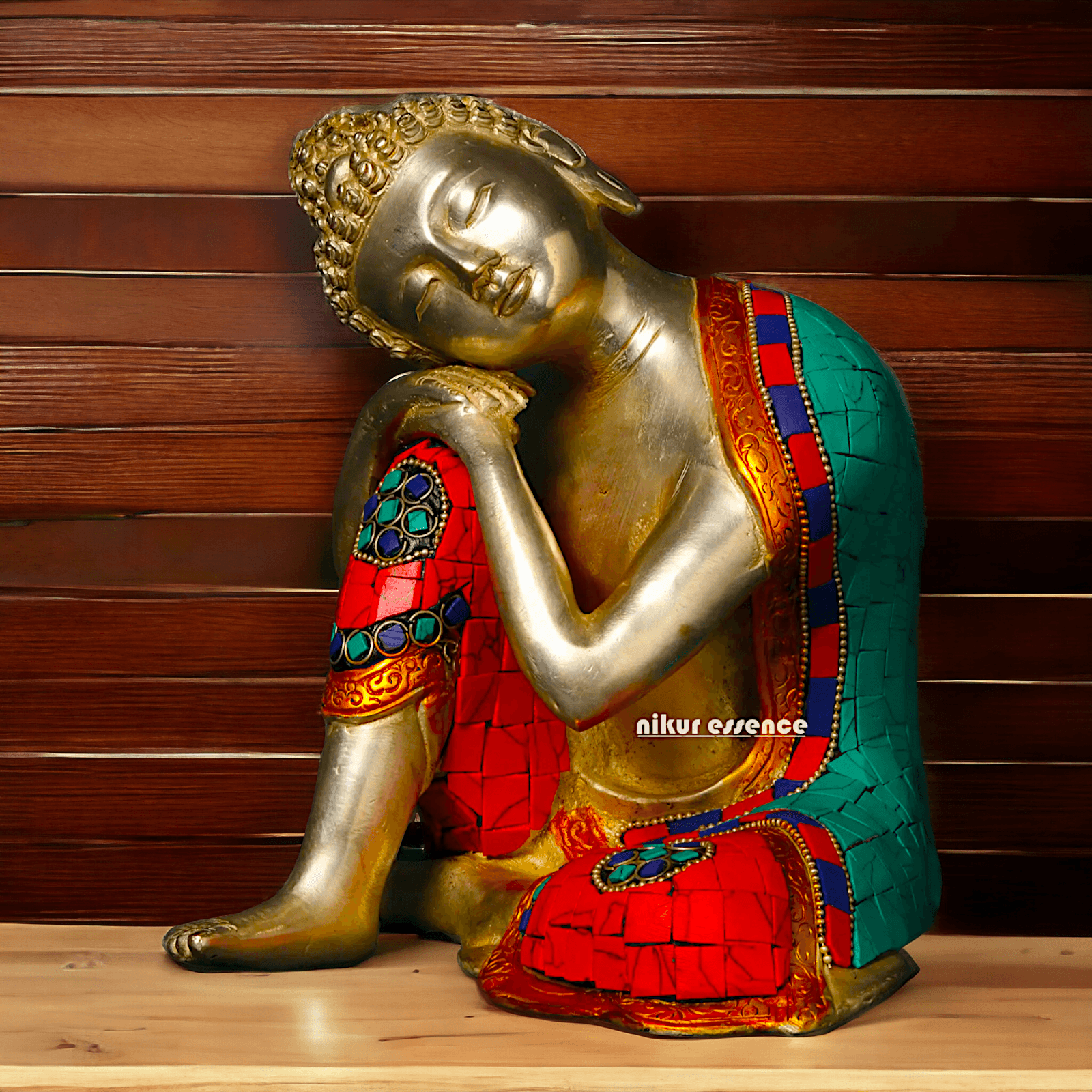 Brass Buddha in Thinking position Statue - 18 cm Nikuressence