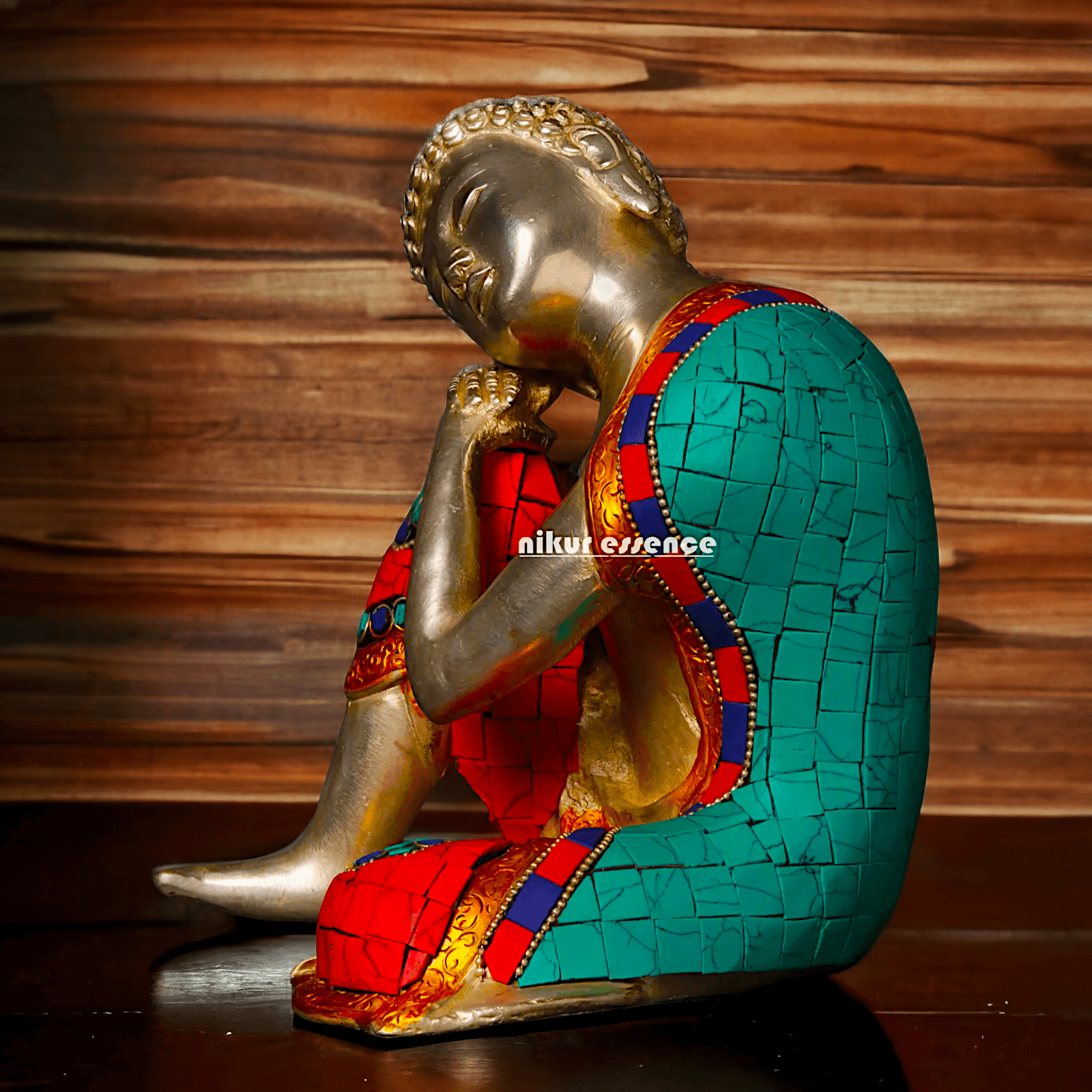 Brass Buddha in Thinking position Statue - 18 cm Nikuressence