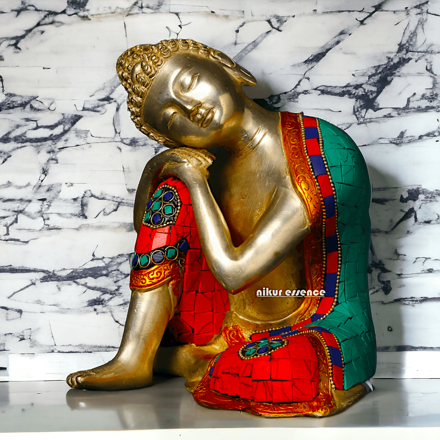 Brass Buddha in Thinking position Statue - 18 cm Nikuressence