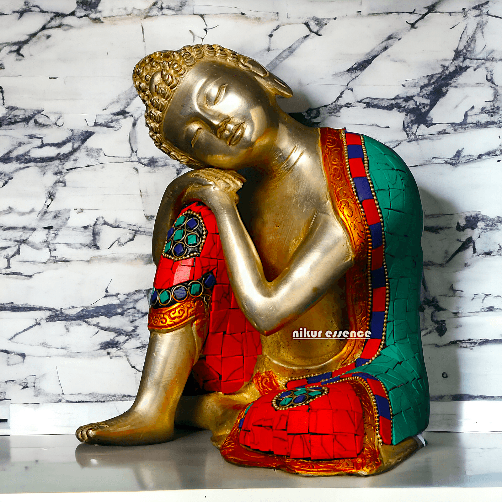 Brass Buddha in Thinking position Statue - 18 cm Nikuressence
