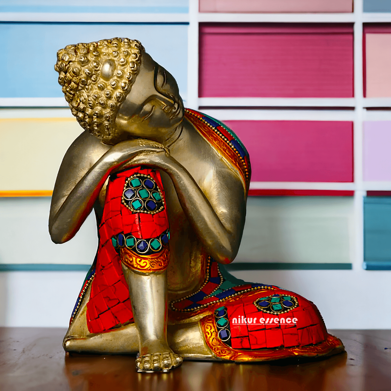 Brass Buddha in Thinking position Statue - 18 cm Nikuressence