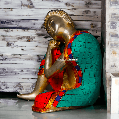 Brass Buddha in Thinking position Statue - 18 cm Nikuressence