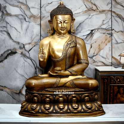 Buy Buddha Statue in brass ,Vitarka Mudra Seated on Double Lotus Pedestal – Exquisite Handcrafted Sculpture for Meditation Nikuressence
