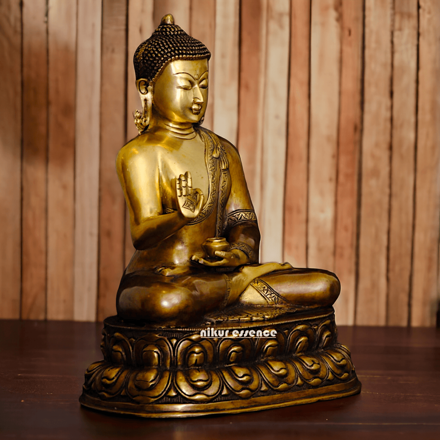 Buy Buddha Statue in brass ,Vitarka Mudra Seated on Double Lotus Pedestal – Exquisite Handcrafted Sculpture for Meditation Nikuressence