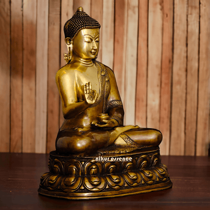 Buy Buddha Statue in brass ,Vitarka Mudra Seated on Double Lotus Pedestal – Exquisite Handcrafted Sculpture for Meditation Nikuressence