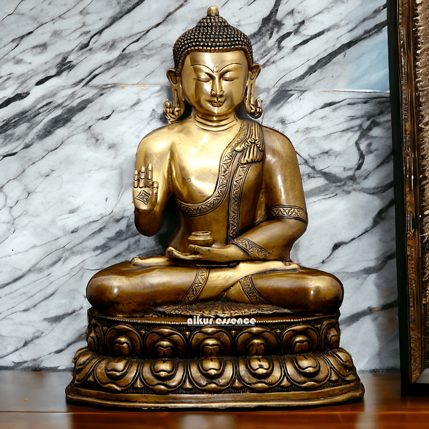 Buy Buddha Statue in brass ,Vitarka Mudra Seated on Double Lotus Pedestal – Exquisite Handcrafted Sculpture for Meditation Nikuressence