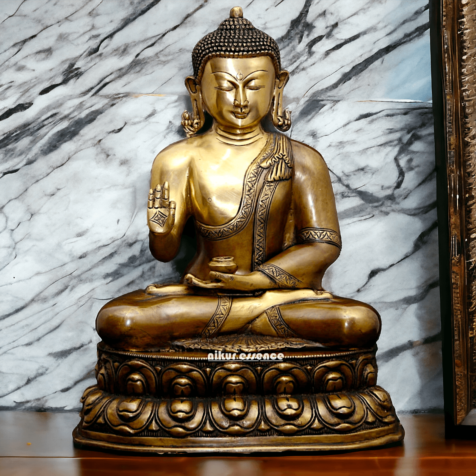 Buy Buddha Statue in brass ,Vitarka Mudra Seated on Double Lotus Pedestal – Exquisite Handcrafted Sculpture for Meditation Nikuressence
