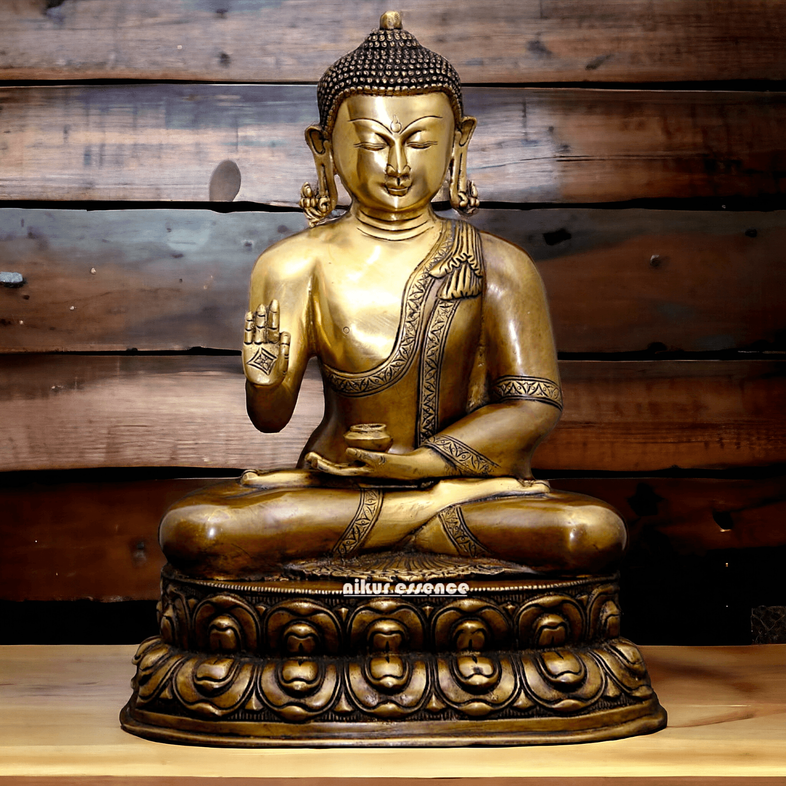 Buy Buddha Statue in brass ,Vitarka Mudra Seated on Double Lotus Pedestal – Exquisite Handcrafted Sculpture for Meditation Nikuressence