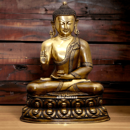 Buy Buddha Statue in brass ,Vitarka Mudra Seated on Double Lotus Pedestal – Exquisite Handcrafted Sculpture for Meditation Nikuressence