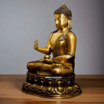 Buy Buddha Statue in brass ,Vitarka Mudra Seated on Double Lotus Pedestal – Exquisite Handcrafted Sculpture for Meditation Nikuressence