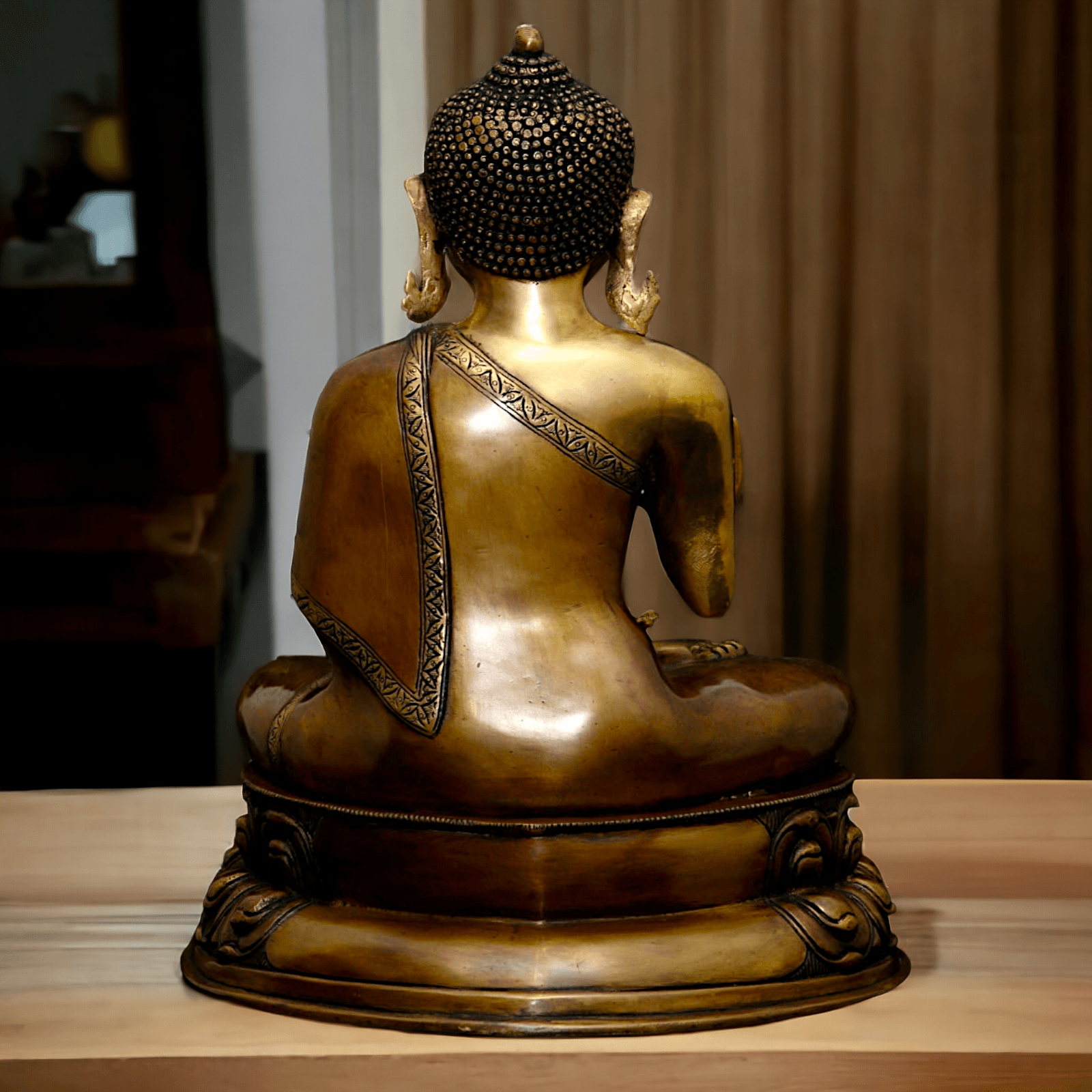 Buy Buddha Statue in brass ,Vitarka Mudra Seated on Double Lotus Pedestal – Exquisite Handcrafted Sculpture for Meditation Nikuressence