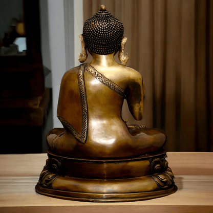 Buy Buddha Statue in brass ,Vitarka Mudra Seated on Double Lotus Pedestal – Exquisite Handcrafted Sculpture for Meditation Nikuressence