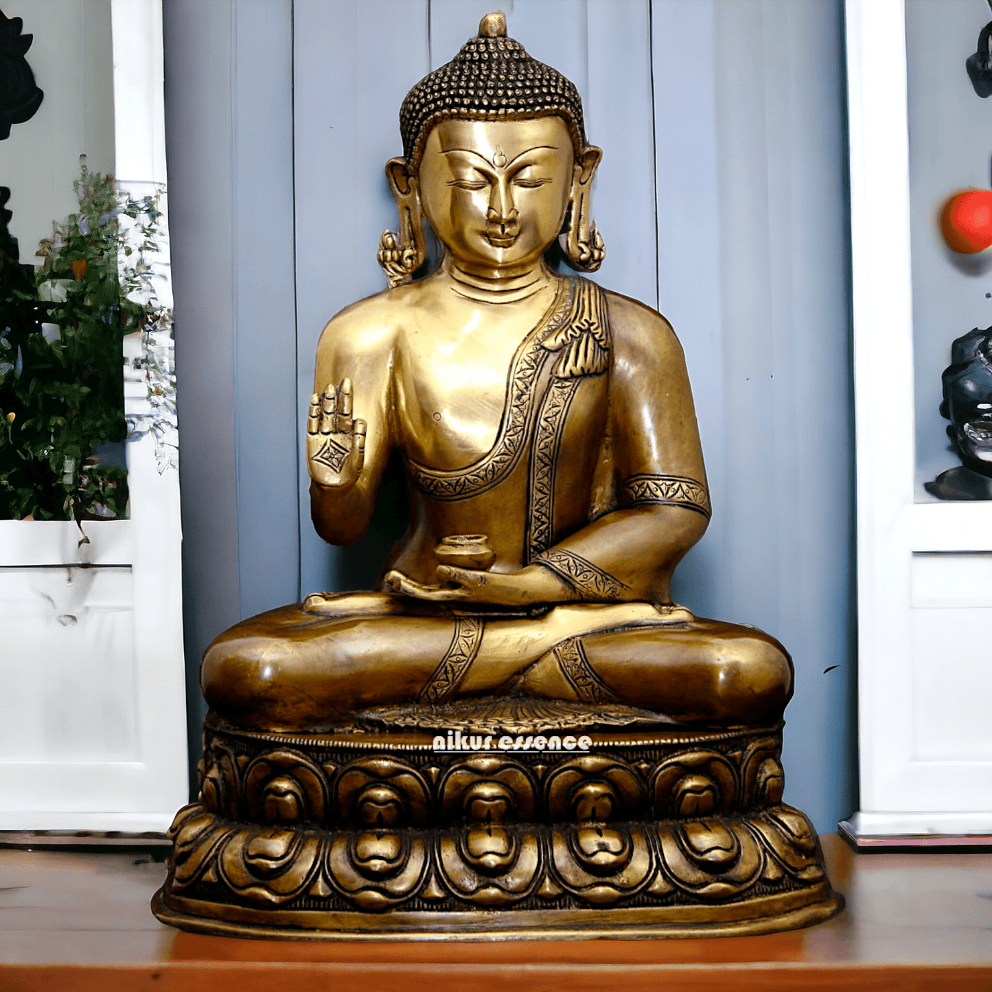 Buy Buddha Statue in brass ,Vitarka Mudra Seated on Double Lotus Pedestal – Exquisite Handcrafted Sculpture for Meditation Nikuressence