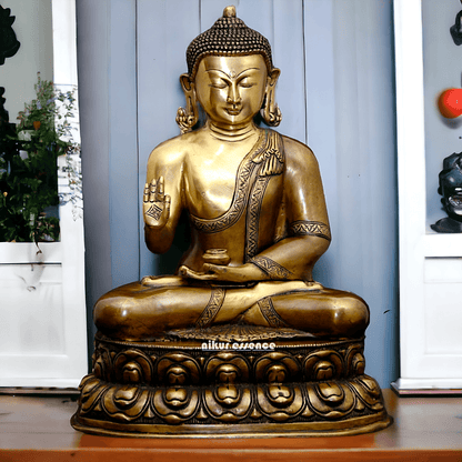 Buy Buddha Statue in brass ,Vitarka Mudra Seated on Double Lotus Pedestal – Exquisite Handcrafted Sculpture for Meditation Nikuressence