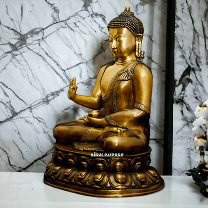 Buy Buddha Statue in brass ,Vitarka Mudra Seated on Double Lotus Pedestal – Exquisite Handcrafted Sculpture for Meditation Nikuressence