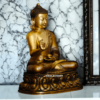 Buy Buddha Statue in brass ,Vitarka Mudra Seated on Double Lotus Pedestal – Exquisite Handcrafted Sculpture for Meditation Nikuressence
