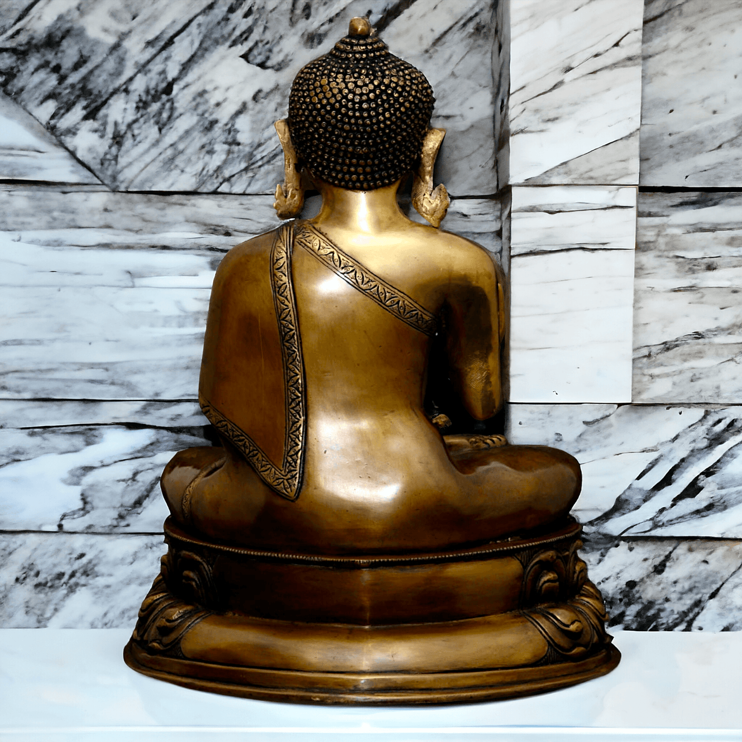 Buy Buddha Statue in brass ,Vitarka Mudra Seated on Double Lotus Pedestal – Exquisite Handcrafted Sculpture for Meditation Nikuressence
