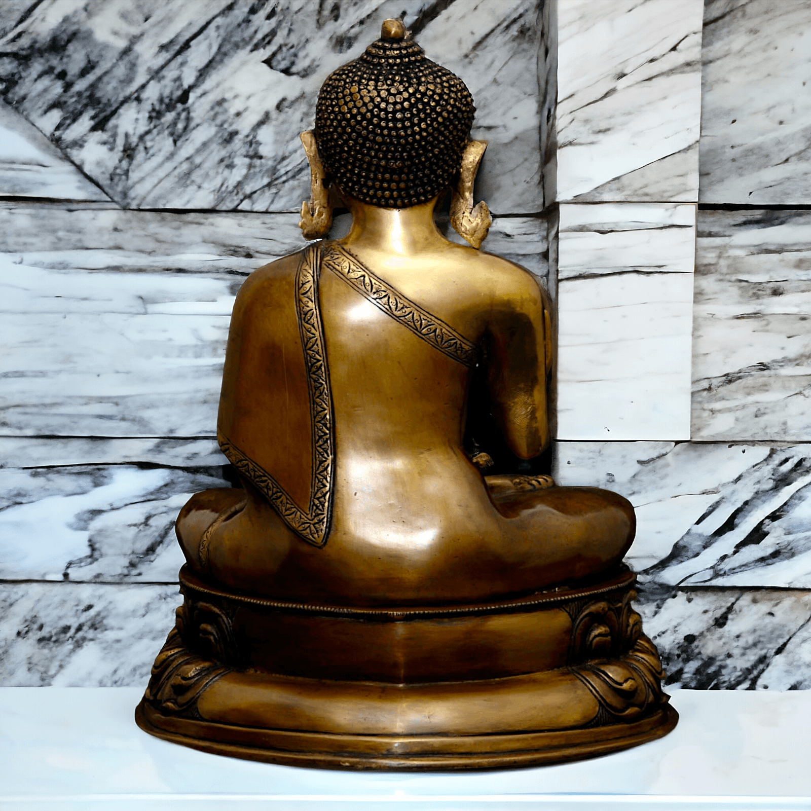 Buy Buddha Statue in brass ,Vitarka Mudra Seated on Double Lotus Pedestal – Exquisite Handcrafted Sculpture for Meditation Nikuressence