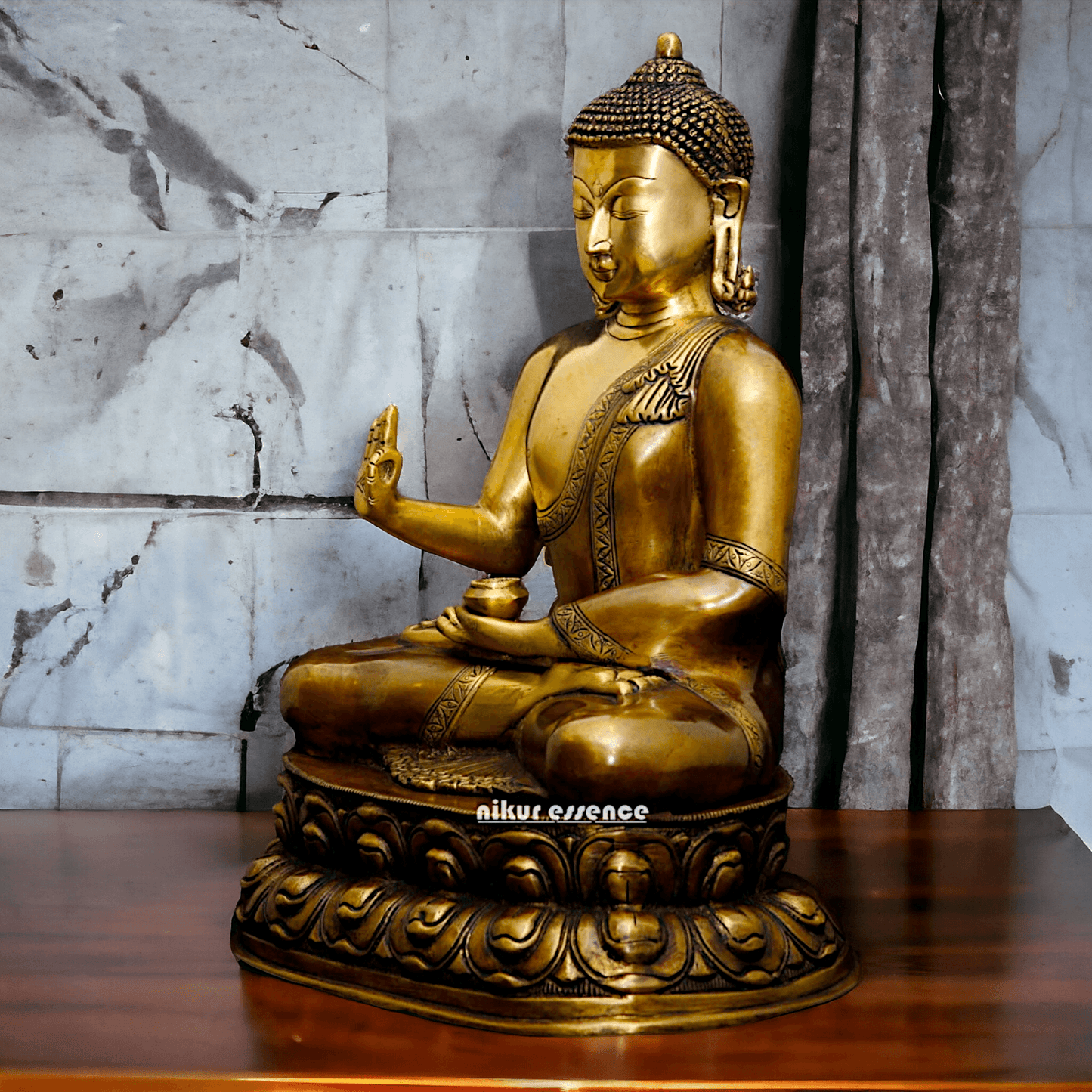 Buy Buddha Statue in brass ,Vitarka Mudra Seated on Double Lotus Pedestal – Exquisite Handcrafted Sculpture for Meditation Nikuressence