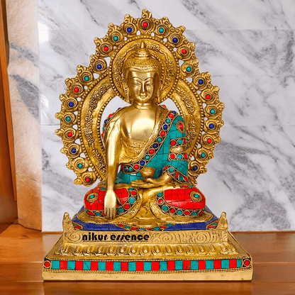 Buy brass 29 cm Buddha Statue , Exquisite Fine Art Sculpture of Enlightenment with Detailed Craftsmanship Nikuressence