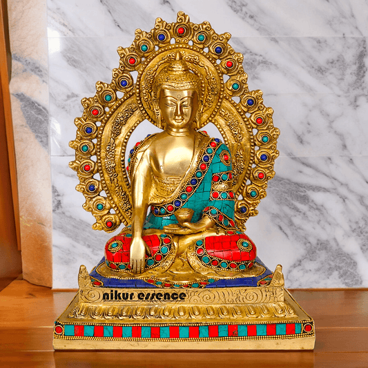 Buy brass 29 cm Buddha Statue , Exquisite Fine Art Sculpture of Enlightenment with Detailed Craftsmanship Nikuressence
