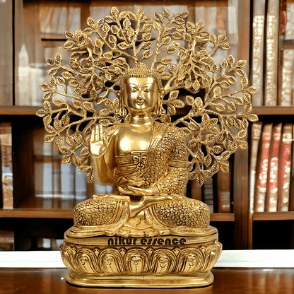 Brass Buddha Statue with Intricately Detailed Tree - nikuressence Nikuressence