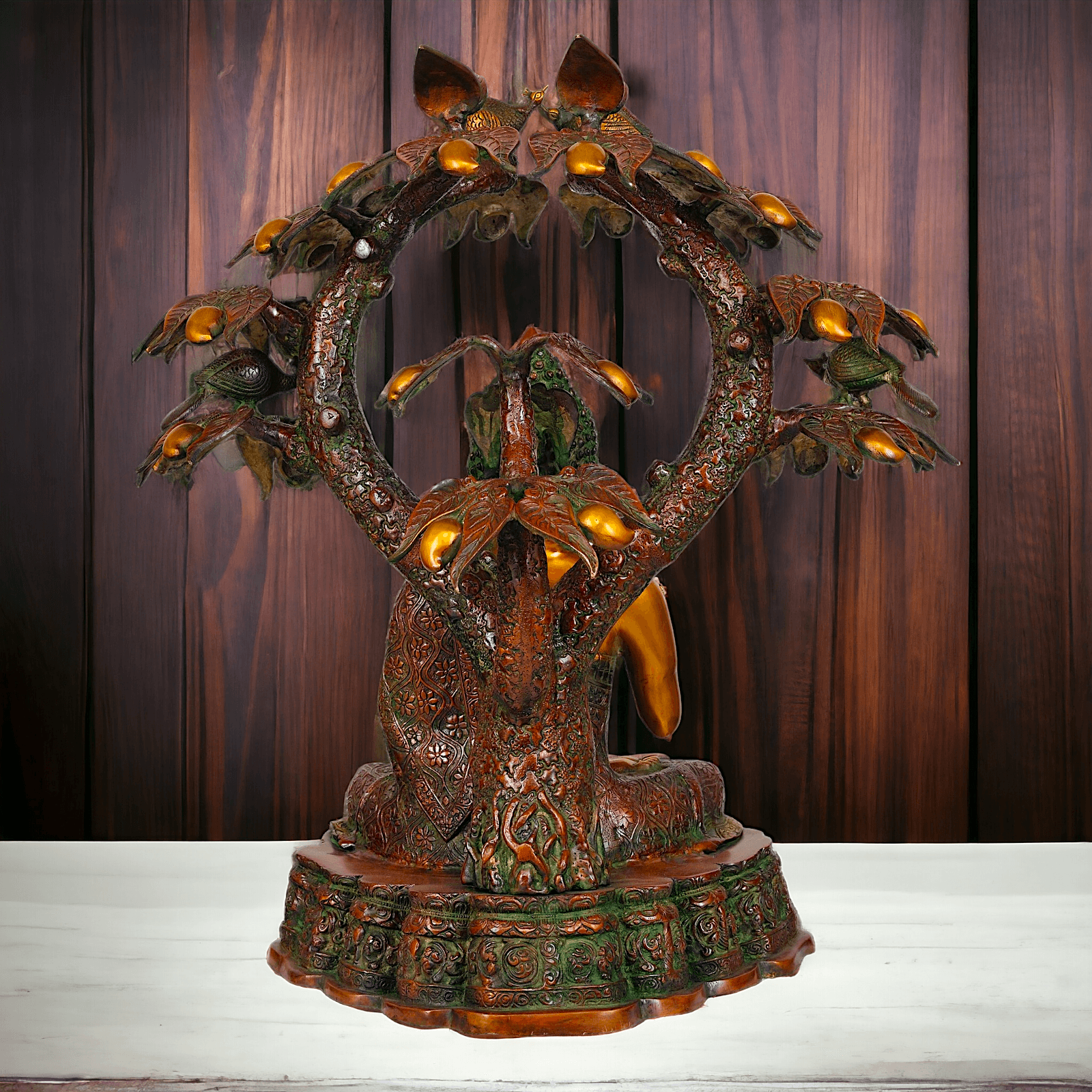 Large Size Buddha Statue in Abhaya and Vitark Mudra, Crafted in Premium Brass - 72.5 cm Tall Nikuressence