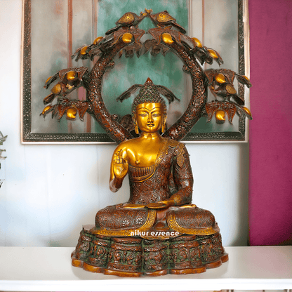 Large Size Buddha Statue in Abhaya and Vitark Mudra, Crafted in Premium Brass - 72.5 cm Tall Nikuressence