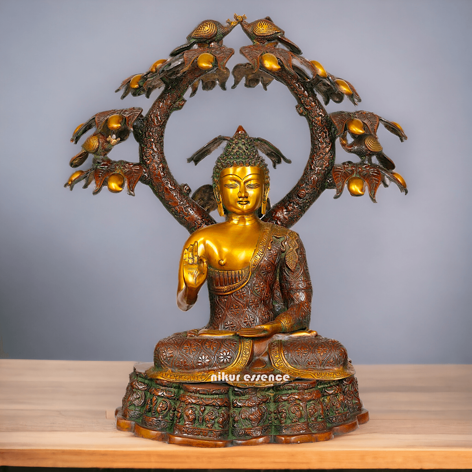 Large Size Buddha Statue in Abhaya and Vitark Mudra, Crafted in Premium Brass - 72.5 cm Tall Nikuressence