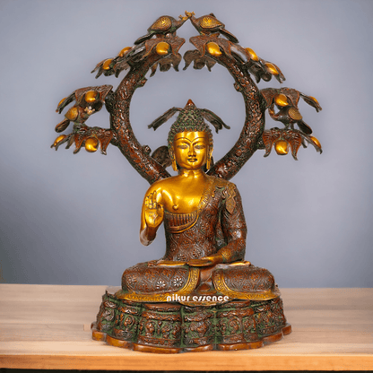 Large Size Buddha Statue in Abhaya and Vitark Mudra, Crafted in Premium Brass - 72.5 cm Tall Nikuressence